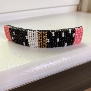 🐛 Anthropologie  Pink Black Beaded Hair Barrette